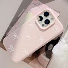 1pc Small Pink Bow & Blue Lace Bow Decor Phone Case Compatible With Apple
