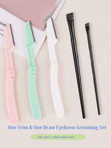 5 件便携式折叠式眉毛剃须刀套装和斜角眼线刷眉刷组合，帮助漂亮女孩轻松打造精致眉形