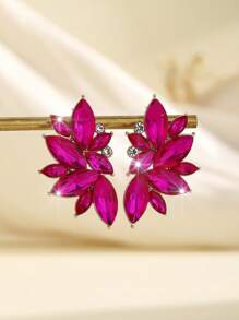 1 Pair Bohemian Alloy Rhinestone Inlaid Fashion Versatile High-End Luxury Exaggerated Earrings For Women - Hot Pink - View 3