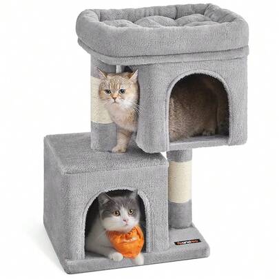 Cat Tree, 26.4-Inch Cat Tower, S, Cat Condo For Kittens Up To 7 Lb, Large Cat Perch, 2 Cat Caves, Scratching Post, Light Gray