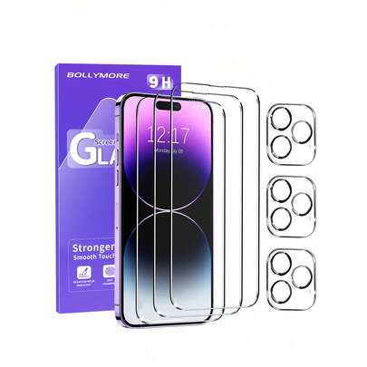 防震钢化玻璃六合一套装，包含3片高清屏幕保护膜和3片透明摄像头镜头保护膜，适用于 16 Pro Max/16 Pro/16e，全覆盖防刮，内含工具包、除尘贴纸和清洁布，春季礼物。