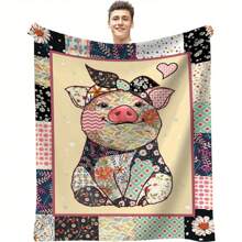 Cozy Pig Animal Pattern Flannel Blanket - Soft And Warm Throw Couch, Bed, And Sofa280gsm Room Decor Home Essentials Decor Bedroom