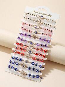 12 件/套合金水钻邪眼编织手链，女士彩色珠宝手链套装，送给朋友的时尚礼物 - 彩珠惡魔之眼 - 查看 1