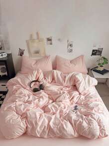 3pcs Soft & Skin-Friendly Duvet Cover Set (1*Duvet Cover + 2*Pillow Shams), Suitable For Bedroom & Guest Room, All Season, Machine Washable - Baby Pink - View 5