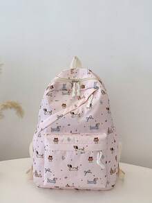 1 件开学卡通小狗/蝴蝶结图案背包，轻便书包，大容量学生包，带笔记本电脑隔层书包，旅行收纳袋，多种颜色可选，非常适合青少年/学生/毕业生，适合日常使用、外出、旅行、学校和开学