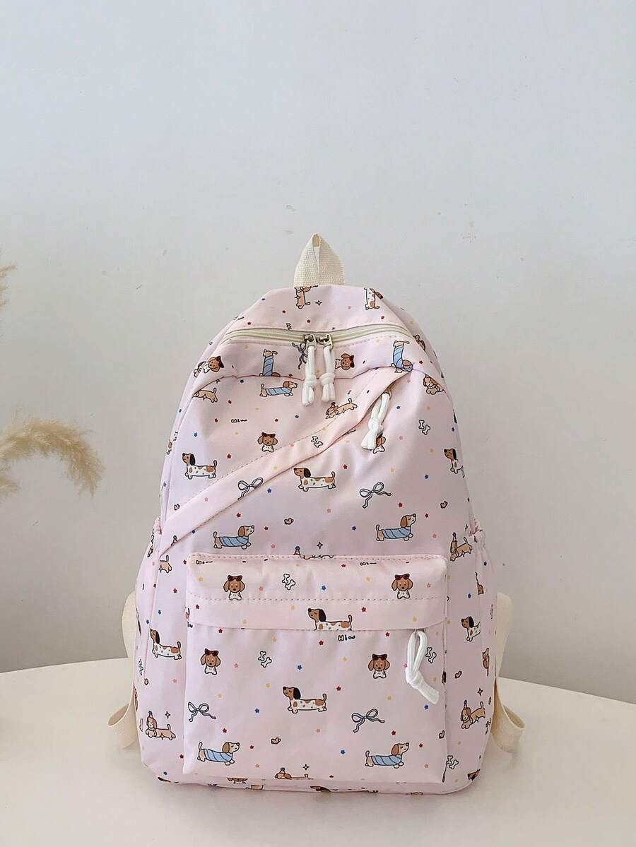 1 件开学卡通小狗/蝴蝶结图案背包，轻便书包，大容量学生包，带笔记本电脑隔层书包，旅行收纳袋，多种颜色可选，非常适合青少年/学生/毕业生，适合日常使用、外出、旅行、学校和开学