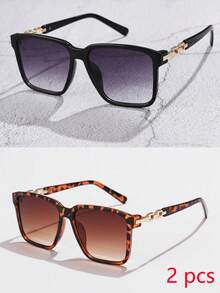 1pc Women's Square Gradient Hollow Fashion Fashion Glasses, Retro Elegant Minimalist, Versatile For Everyday, Outdoor, Travel Square Shape Shades - 2 Pieces (black + Leopard Print) - View 10