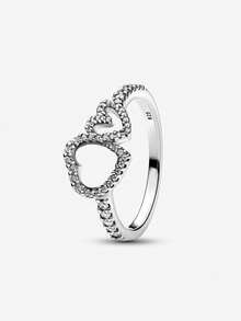 1pc Minimalist Hollow Double Heart S925 Sterling Silver Ring, Elegant Jewelry Gift For Women, Suitable For Daily Wear, Valentine's Day, Birthday - Hollow Double Heart Ring - View 5