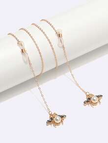 一条金色水钻蜜蜂吊坠眼镜链金属链眼镜挂绳创意防滑眼镜挂绳适合在派对、旅行和运动时佩戴女士眼镜配件 - 金色 - 查看 4