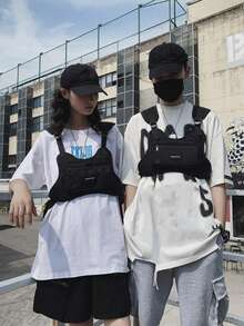 1/2件裝男女通用胸包 休閒戶外運動背心包 拉鍊開合 多隔層 安全旅行收納包 - 黑色 - 查看 3