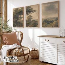 3 Pieces Set Of Old Rural Pastoral Landscape Wall Art Decorative Paintings, Retro Natural Plant Landscape Canvas Posters, Antique Soft Romantic Home Decoration, Room Decoration, Living Room Art Decor, Modern Home Wall Art Decor, Ideal Home Gift Creativity, Suitable For Living Room Study Bedroom Corridor Art Decorative Painting