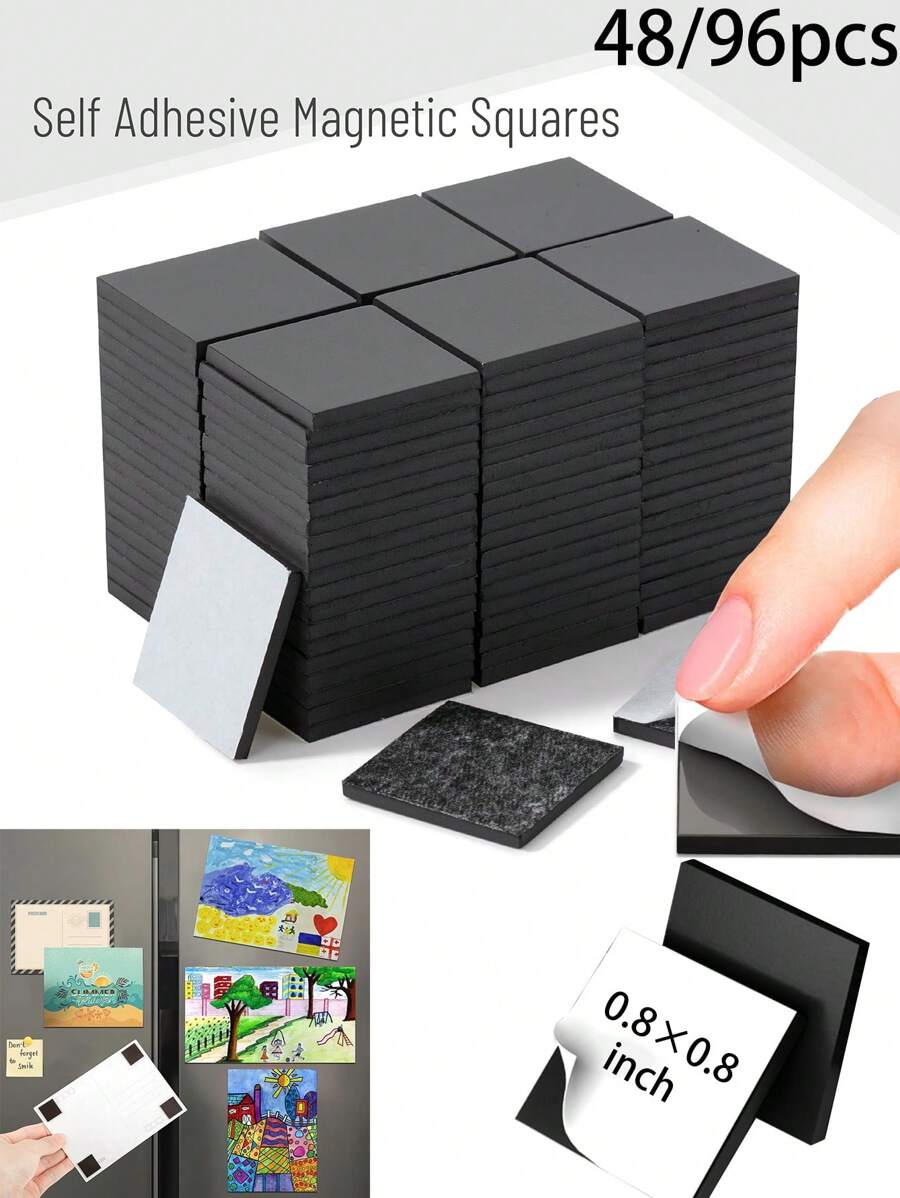 48/96 piezas Hojas magnéticas adhesivas cortables, (cada una de 20 X 20 mm)/(cada una de 40 X 40 mm) Hojas magnéticas adhesivas DIY para decoración de nevera, fotos, mejores regalos de cumpleaños, artesanía, graduación, fotos y almacenamiento de troqueles, fácil de pelar y pegar, para construcción, científica, artesanía, oficina, aula, pizarras, tarjetas, carteles