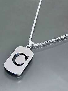 1 件钛钢 26 个英文字母镂空项链，适合男士，适合日常佩戴、旅行、篮球 - 銀色 - 查看 3