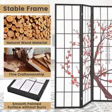 4-Panel Japanese Style Folding Room Divider With Elegant Plum Blossom Design Indoor - White - View 2