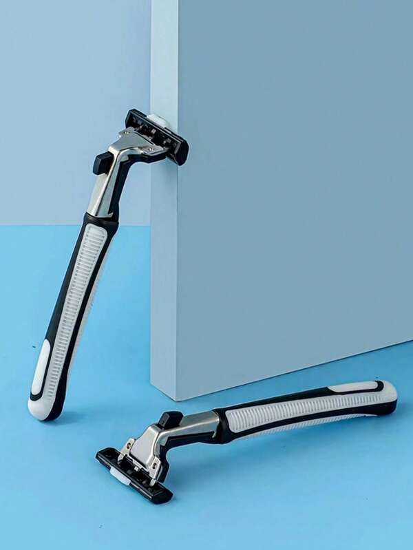 1pc Handle + 12pcs Blades/Men's Manual Razor, 2-Layer Stainless Steel Replaceable Razor Heads