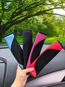 1pc 3D Breathable Skin Feel Leather PU Leather Seat Belt Shoulder Protector Seat Belt Pressure Reducing Comfort Automotive Products For Women - Grey - View 2