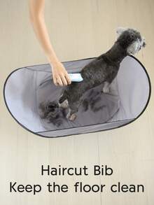 1pc Pet Shaving Haircut Bib, Dog And Cat Grooming Tools, Easy To Clean Hair, Home And Pet Salon Use Haircut Bib - Grey - View 11