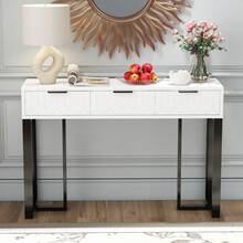 Modern Console Table With Drawers, Gold-Colored Frame, Adjustable Foot Pads And Elegant Handles (White + Gold) - 黑色+白色+中密度纖維板 - 查看 2