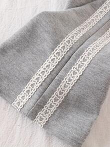 2件套女童韩版休闲荷叶边蝴蝶结兔耳朵拉链夹克和喇叭裤套装 - 灰色 - 查看 6