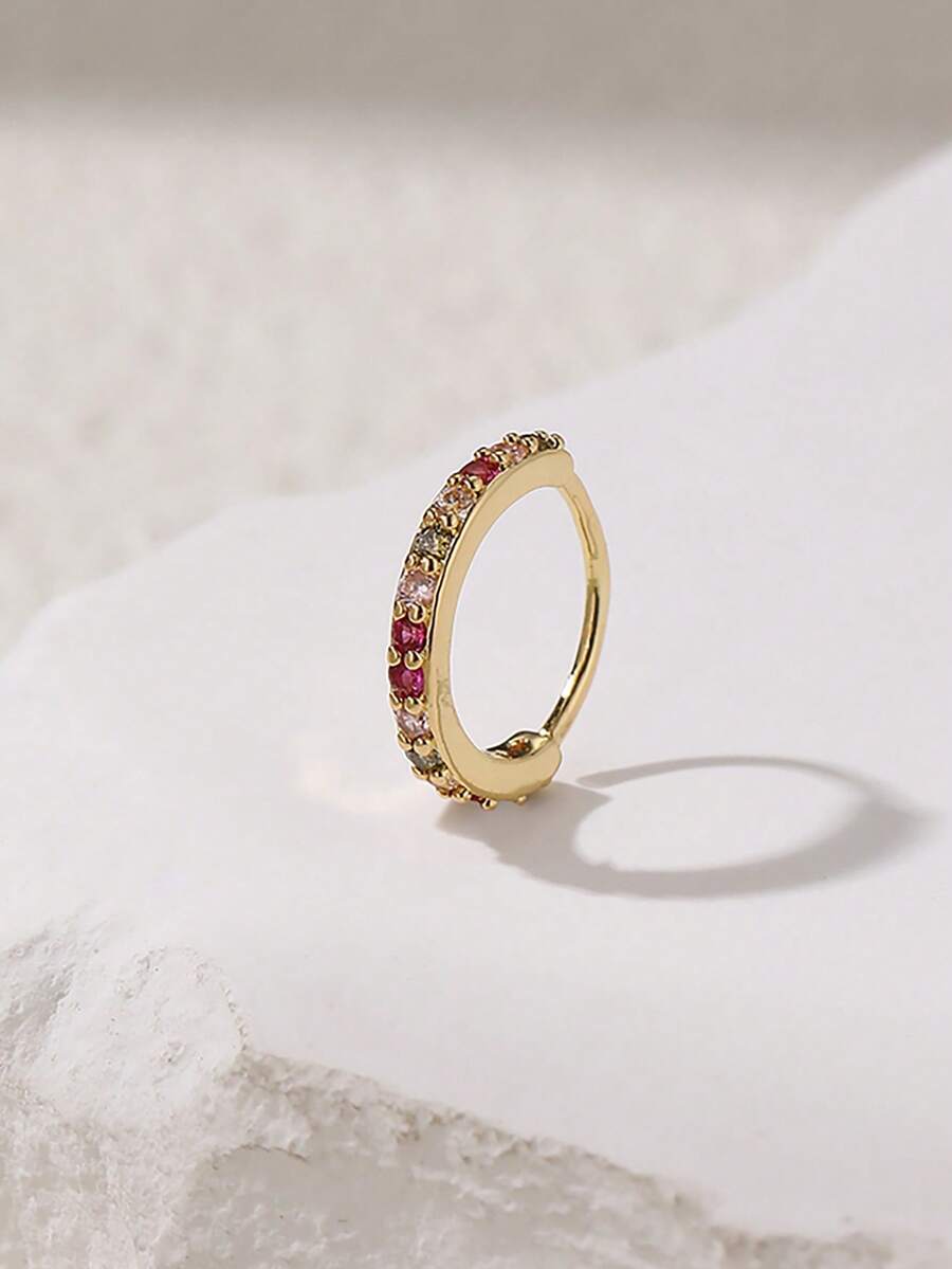 1 件时尚微镶嵌水钻鼻环，女士穿孔首饰 - 金彩 - 查看 1