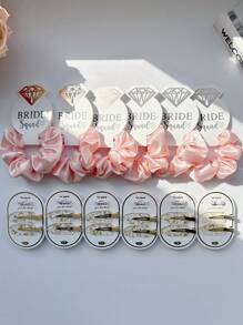 30件套优雅缎面发圈及仿珍珠发夹套装，金色箔片发夹，新娘派对水晶发圈，不伤发发饰，适合婚礼、订婚、单身派对、发爪、礼物、头饰 - 彩色 - 查看 11