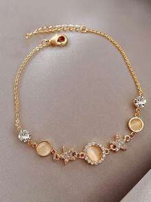 1 件猫眼和星星设计手链，独特的极简主义珠宝，适合女孩、女士、朋友，适合日常佩戴