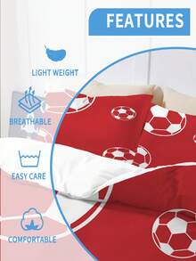 3PCS Customized Duvet Cover With Red Background, Football Pattern, Personalized Name, Number, All Season Universal Polyester Fabric, Digital Printing, Boys' Gift,The Fabric Is 90g Fabric - Multicolor - View 3