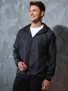 Men's Lightweight Jacket Outdoor Casual Windbreaker Waterproof Ultra-Light Solid Color Jacket Cycling Long Sleeve Coat - Black - View 3