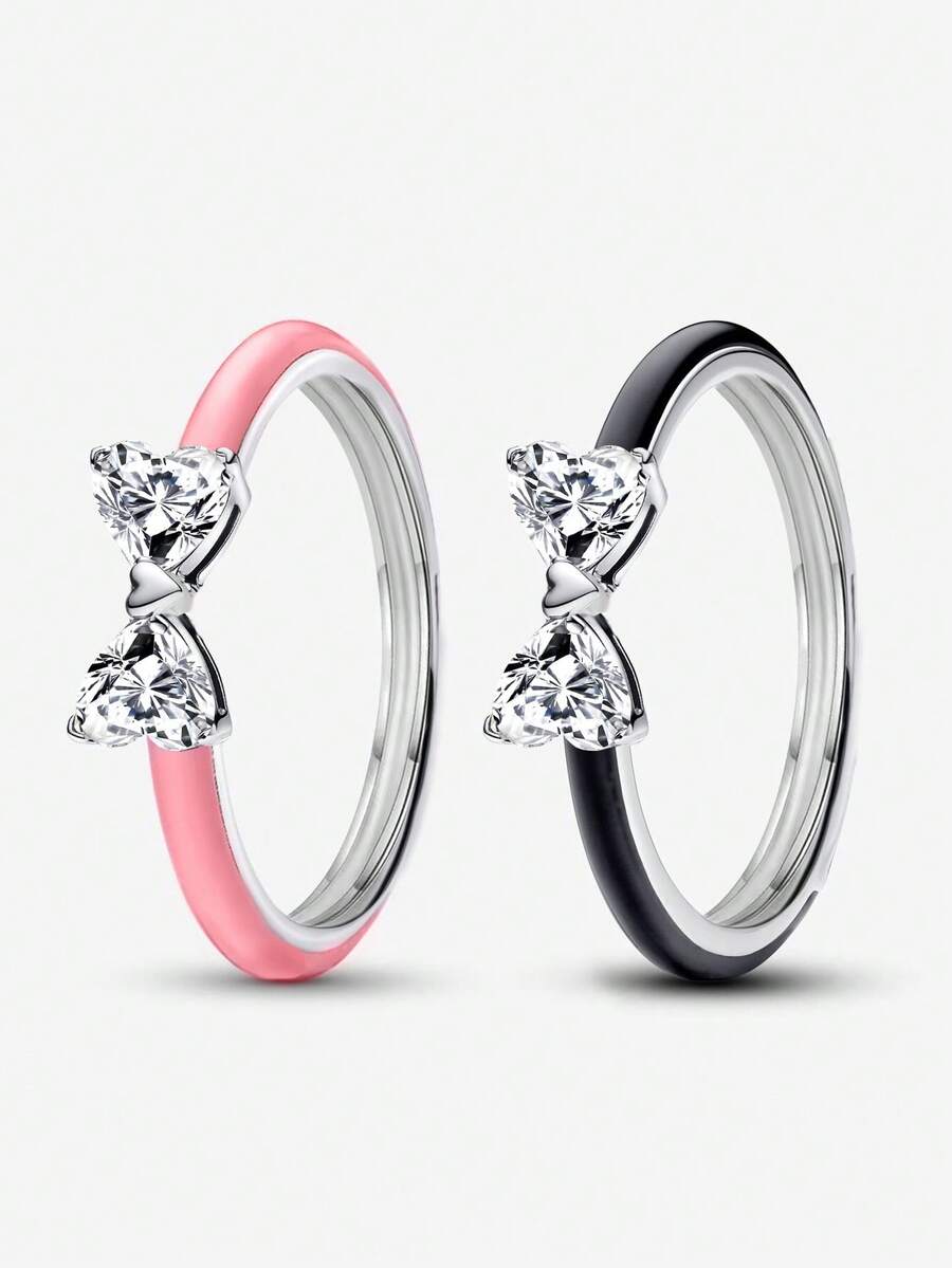 1pc Lightweight Luxury High-Shine Bow & Heart Design Ring, 925 Sterling Silver Women's Ring, Elegant Jewelry Gift For Women, Valentine's Day/Birthday, Daily Wear - Bow Ring - View 1