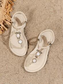 2025 New Bohemian Style Children's Sandals, Bright Leather Sandals In Yellow And Pink, Fashion Design, Beach Sandals, Suitable For High School And College Students - White - View 2