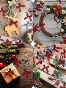 20 pezzi Confezione regalo di fiocchi natalizi - Fiocchi in tessuto scozzese classico rosso e nero, decorazioni natalizie senza batteria per Natale, Capodanno, decorazioni festive invernali, fiocchi per albero di Natale, accessori per la casa stagionali, pezzi decorativi realizzati, decorazioni natalizie, decorazioni per la casa, decorazioni natalizie, decorazioni per la stanza