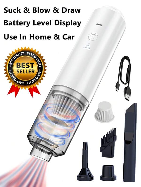 1 Piece Handheld Car Vacuum Cleaner Portable Cleaner Cordless Powerful Rechargeable Vacuum Cleaner Blowing Suction Pumping Charging All-In-One Cleaner For Car And Home Suitable For All Car Models
