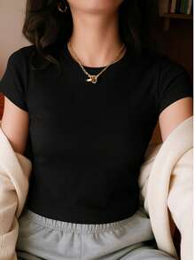 Women's Basic Baby Look T-Shirt, 100% Premium Cotton - Black - View 1