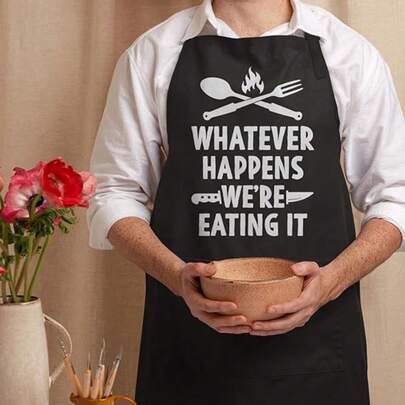 1 Piece "No Matter What Happens, We'll Eat It" Fun Apron, Waterproof Kitchen Apron With Pockets, Unisex - Perfect For Home Cooking, Restaurant Work, And Cleaning.Suitable For Birthday Gifts For Mom And Dad, Father's Day Gifts, Parents' Day Gifts, Thanksgiving Gifts, Christmas Gifts