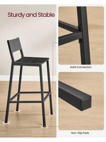 Breakfast Kitchen Bar Stool Set Of 2, Counter Chairs, For Kitchen, Dining Room, Office, Industrial Style, Rustic Brown And Black - Black - View 6