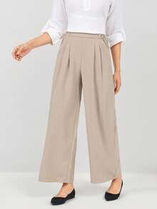 Miaspire High Waist Plicated Detail Wide Leg Pants