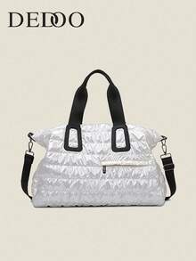 Dedoo 1pc Solid Color Polyester Tote Bag, Zipper Closure Large Capacity Travel Gym Bag, Fashionable And Simple Back To School For Travel Gym Bag For Camping Cruise Essentials For Hiking Back To School For Summer Bag For School School Accessories School Stuff