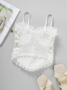 Ditsy Floral Frill Trim Shirred Cami Top