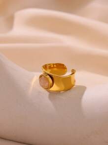 时尚夸张花朵女士戒指，优雅仿珍珠戒指，不锈钢配饰，海螺壳戒指海洋珠宝，复古天然石女士珠宝金色宽口可调节开口戒指派对婚礼旅行厚重珠宝圣诞礼物