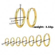 10pcs Gold Color Stainless Steel Ear Hoop Earrings Women Earrings Men Punk Hiphop Gift Fashion Jewelry Piercing Accessories