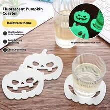 5 件万圣节硅胶 PVC 南瓜杯垫，尺寸 4.1 英寸 X 3.9 英寸，自发光，夜光杯垫，适用于厨房、餐厅、办公室等。 - 彩色 - 查看 1