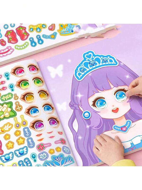 1 pieza Libro de pegatinas de vestir de princesa DIY divertido de 7 colores, libro de pegatinas de vestir cruzado lindo, libro de maquillaje artesanal, regalo de decoración para fiesta, Navidad y cumpleaños (12 temas + 3 pegatinas de vestir)