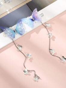 2pcs Butterfly & Chain Tassel Decor Alligator Hair Clip Cute Pink Accessories Claw Clips Hair Claws Hair Barrettes, Hairpin - Multicolor - View 8