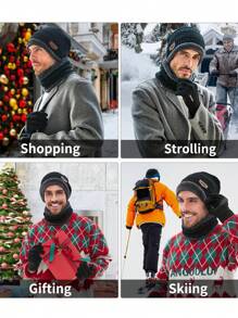 Knitted Balaclava Beanie Hat +Gloves Warm Cycling Ski Mask, Women Windproof Hood, Balaclavas Heavyweight Thermal Fleece Winter Balaclava Ski Mask Warm Knitted Fleece Full Face Cover For Men Women Windproof Outdoor Sports Cycling