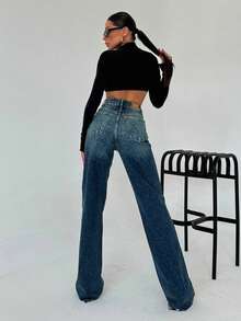 Women's High Waist Wide Leg Jeans Going Out For Tall - Blue - View 2