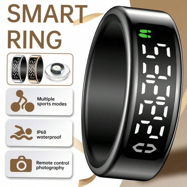 2025 Smart Ring For Men And Women, Data Display, Heart Rate Detection, Pedometer, Remote Photo, Gesture Control, Waterproof, With Charging Compartment