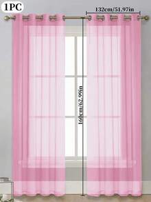 1pc Translucent Solid Color Window Curtain, Suitable For Bedroom, Living Room Decoration - Pink - View 29