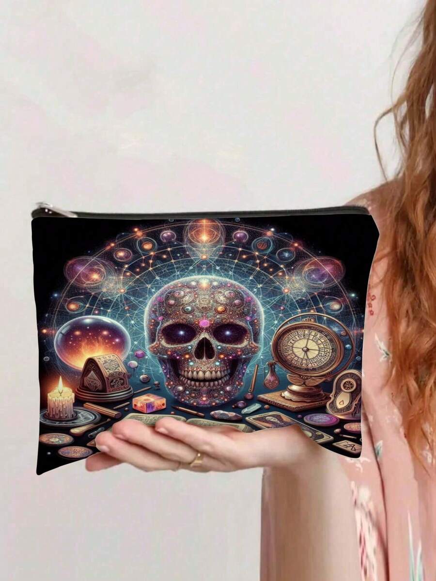 Mystical Tarot Pouch With T-Bottom Design - White Occult Gift Bag Featuring Vibrant Tarot Card Art, Astrological Symbols & Durable Fabric For Tarot Cards, Jewelry Storage - Unisex Adult Accessory, Sturdy Zipper Closure,Halloween Gift - Multicolor - View 1