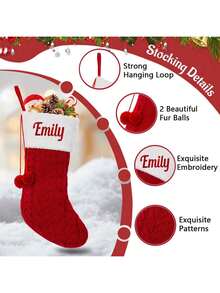 1 szt. Spersonalizowana skarpeta świąteczna z haftowanym imieniem, w stylu vintage, z mieszanki bawełny, w kształcie buta, z pętelką do zawieszania, świąteczna torebka prezentowa do dekoracji kominka