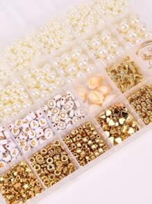 DIY Pearl Jewelry Making Kit, Includes Gold Plated Spacer Beads, Gold Letter Heart Beads, White Round Beads, Shell Beads, Bracelet & Earring Findings, Craft Supplies For Girls, Christmas, Party Gifts - 24 Grid - View 3